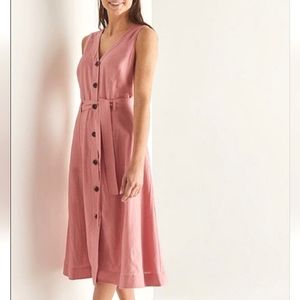 Willow&Thread pink linen blend long dress belted button front sz 16